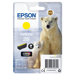 EPSON SUPPLIES Epson 26 - 4.5 ml - giallo - originale - blister - cartuccia d'inchiostro - per Expression Premium XP-510, 520, 600, 605, 610, 615, 620, 625, 700, 710, 720, 800, 810, 820