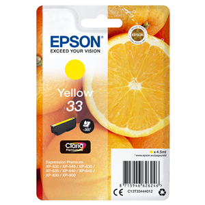 EPSON SUPPLIES Epson 33 - 4.5 ml - giallo - originale - blister - cartuccia d'inchiostro - per Expression Home XP-635, 830, Expression Premium XP-530, 540, 630, 635, 640, 645, 830, 900