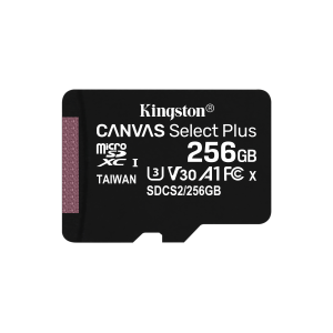 Kingston Canvas Select Plus - Scheda di memoria flash (adattatore da microSDXC a SD in dotazione) - 256 GB - A1 / Video Class V30 / UHS Class 3 / Class10 - UHS-I microSDXC