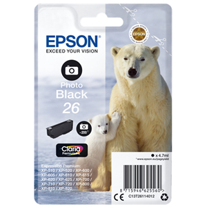 EPSON SUPPLIES Epson 26 - 4.7 ml - nero per foto - originale - blister - cartuccia d'inchiostro - per Expression Premium XP-510, 520, 600, 605, 610, 615, 620, 625, 700, 710, 720, 800, 810, 820