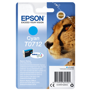EPSON SUPPLIES Epson T0712 - 5.5 ml - ciano - originale - cartuccia d'inchiostro - per Stylus DX9400, SX115, SX210, SX215, SX218, SX415, SX515, SX610, Stylus Office BX310, BX610
