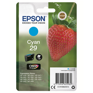 EPSON SUPPLIES Epson 29 - 3.2 ml - ciano - originale - blister - cartuccia d'inchiostro - per Expression Home XP-245, 247, 255, 257, 332, 342, 345, 352, 355, 435, 442, 445, 452, 455
