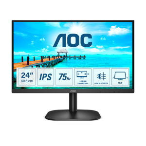 AOC 24B2XDA - Monitor a LED - 24" (23.8" visualizzabile) - 1920 x 1080 Full HD (1080p) @ 75 Hz - IPS - 250 cd/m² - 1000:1 - 4 ms - HDMI, DVI, VGA - altoparlanti - nero
