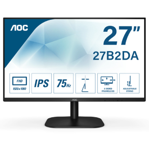 AOC 27B2DA - Monitor a LED - 27" - 1920 x 1080 Full HD (1080p) @ 75 Hz - IPS - 250 cd/m² - 1000:1 - 4 ms - HDMI, DVI, VGA - altoparlanti - nero
