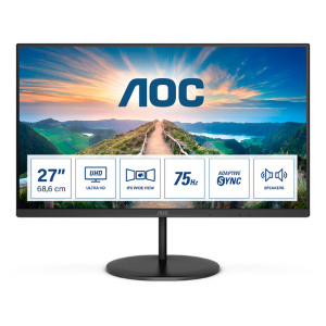 AOC U27V4EA - Monitor a LED - 27" - 3840 x 2160 4K @ 60 Hz - IPS - 350 cd/m² - 1000:1 - 4 ms - 2xHDMI, DisplayPort - altoparlanti - nero