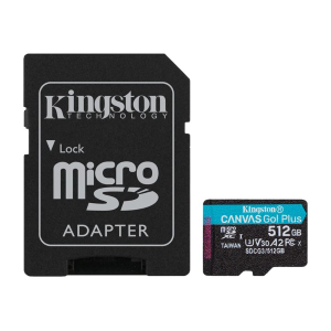 Kingston Canvas Go! Plus - Scheda di memoria flash (adattatore da microSDXC a SD in dotazione) - 512 GB - A2 / Video Class V30 / UHS-I U3 / Class10 - UHS-I microSDXC