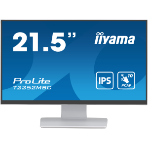 iiyama ProLite T2252MSC-W2 - Monitor a LED - 21.5" - touchscreen - 1920 x 1080 Full HD (1080p) - IPS - 250 cd/m² - 1000:1 - 5 ms - HDMI, DisplayPort - altoparlanti - bianco, opaco