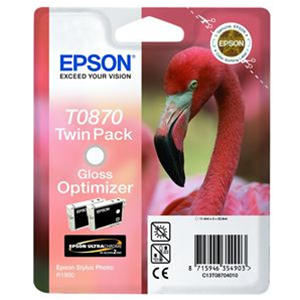 EPSON SUPPLIES TwinPack T087 contenente n.2 cartucce Gloss Optimizer per la finitura lucida delle stampe in confezione blister RS. Compatibile: STYLUS PHOTO R1900