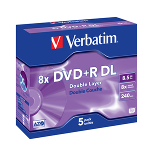 DVD+R VERBATIM 8x 8.5GB 240M. J.CASE KIT 5PZ. 43541