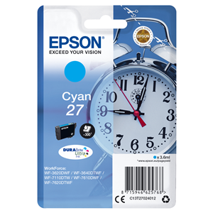 EPSON SUPPLIES Epson 27 - 3.6 ml - ciano - originale - cartuccia d'inchiostro - per WorkForce WF-3620, WF-3640, WF-7110, WF-7210, WF-7610, WF-7620, WF-7710, WF-7715, WF-7720
